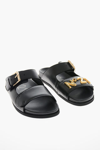 Leather Slides with Gold-toned Buckle