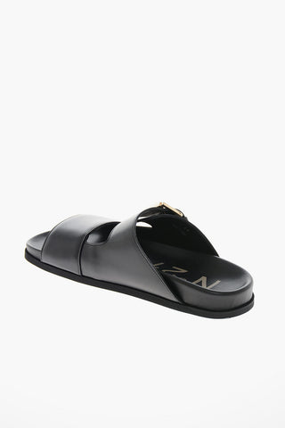 Leather Slides with Gold-toned Buckle