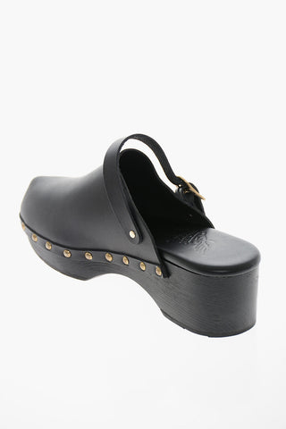 Leather Clogs with Golden Studs