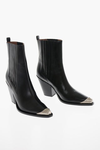 Leather Western Booties with Metal Toe 10cm