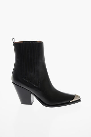 Leather Western Booties with Metal Toe 10cm