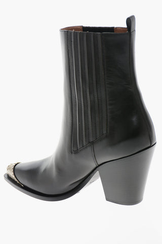 Leather Western Booties with Metal Toe 10cm