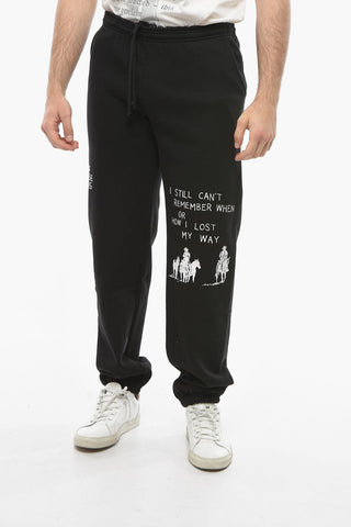 Contrasting Printed Fleeced-Cotton Joggers