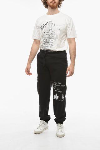 Contrasting Printed Fleeced-Cotton Joggers