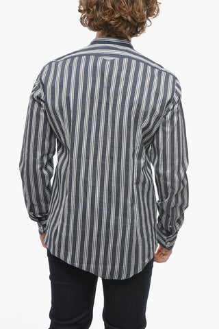 Camicia GURU A Righe Unbalanced con Collo alla Coreana