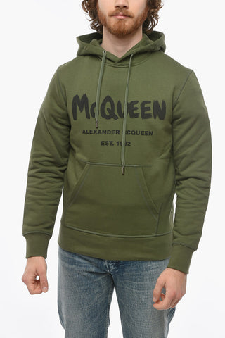 Felpa Hoodie in Cotone Garzato con Logo