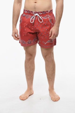 Shorts da Mare con Stampa Paisley Allover e Pegaso Logo Patch
