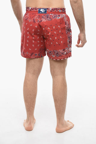 Shorts da Mare con Stampa Paisley Allover e Pegaso Logo Patch