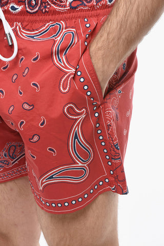 Shorts da Mare con Stampa Paisley Allover e Pegaso Logo Patch