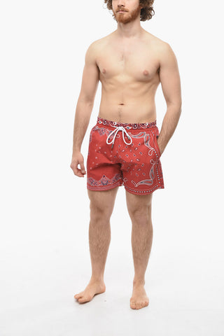 Shorts da Mare con Stampa Paisley Allover e Pegaso Logo Patch