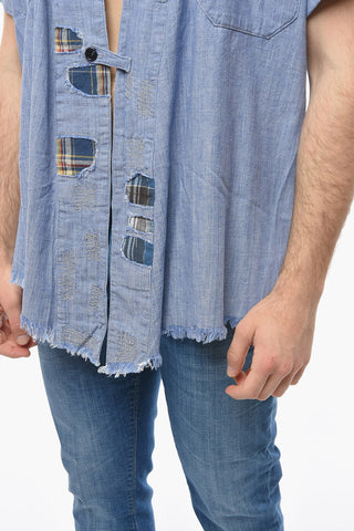 Camicia CHAMBRAY In Denim con Toppe a Quadri