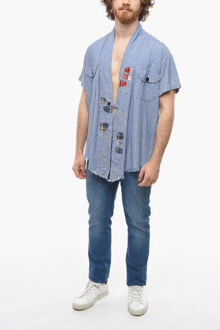 Camicia CHAMBRAY In Denim con Toppe a Quadri