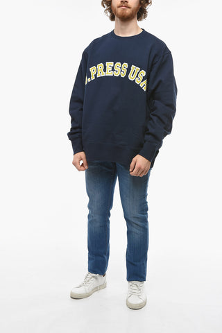 Felpa Girocollo in Cotone Garzato con Logo Stampato
