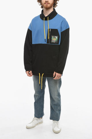 Mock Neck DEEP MAHOGANY Color Block Motif Sweatshirt