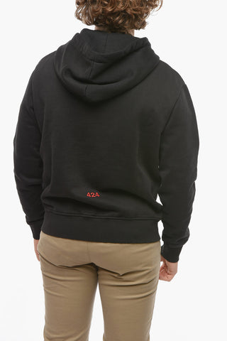 Felpa in Cotone Garzato con Cappuccio e Chiusura Zip