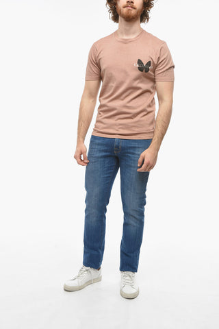 T-Shirt Girocollo con Stampa Farfalle