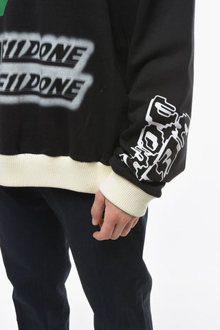 Felpa in Cotone Garzato Stampata con Mezza Zip
