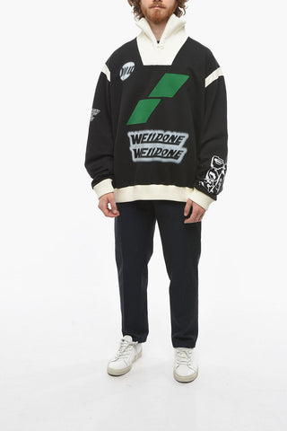 Felpa in Cotone Garzato Stampata con Mezza Zip