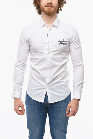 Camicia in Cotone Stretch con Collo Italiano