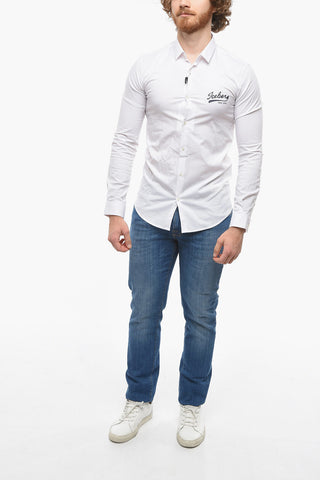 Camicia in Cotone Stretch con Collo Italiano