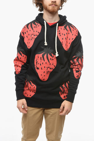 Strawberry Printed Fleeced Cotton Oversized Hoodie