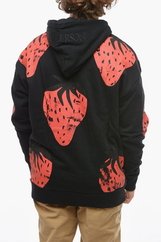 Strawberry Printed Fleeced Cotton Oversized Hoodie