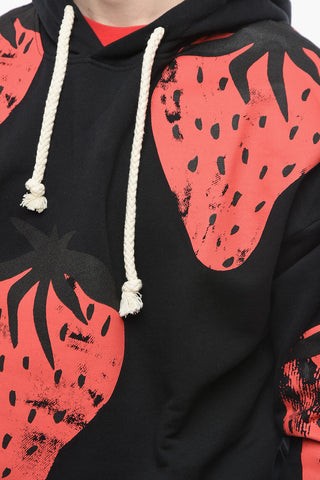 Strawberry Printed Fleeced Cotton Oversized Hoodie