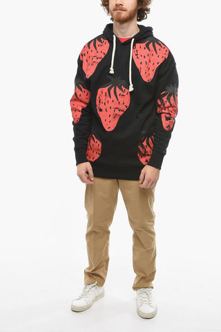 Strawberry Printed Fleeced Cotton Oversized Hoodie