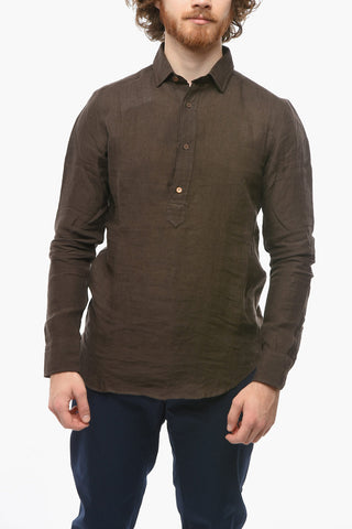 Spread Collar Slim Fit Linen Shirt