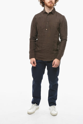 Spread Collar Slim Fit Linen Shirt