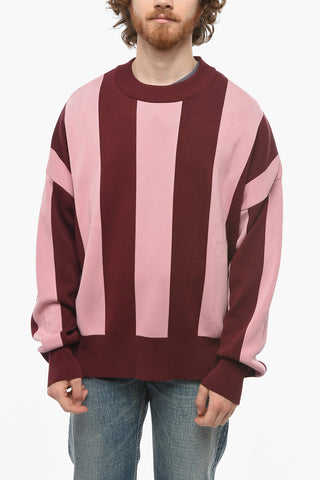 Crew Neck Cotton Blend Pullover with Awning Motif