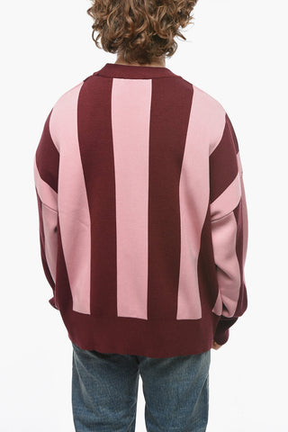 Crew Neck Cotton Blend Pullover with Awning Motif