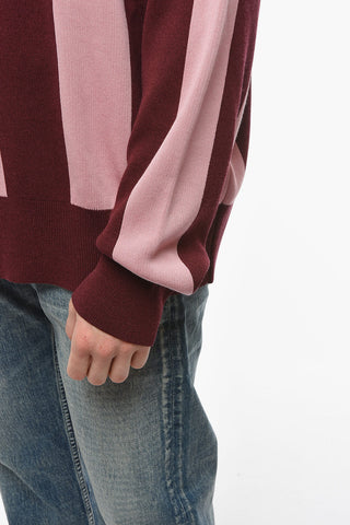 Crew Neck Cotton Blend Pullover with Awning Motif