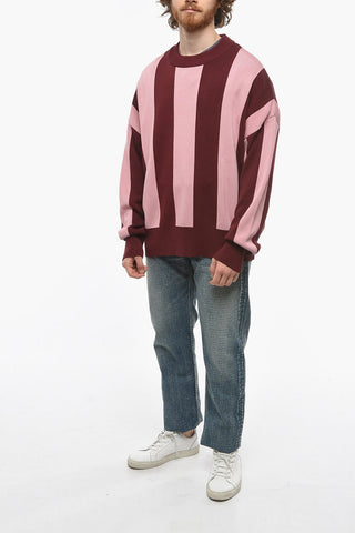 Crew Neck Cotton Blend Pullover with Awning Motif