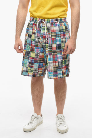 Shorts a Quadri Madras con Elastico in Vita