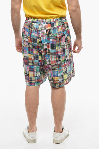 Shorts a Quadri Madras con Elastico in Vita