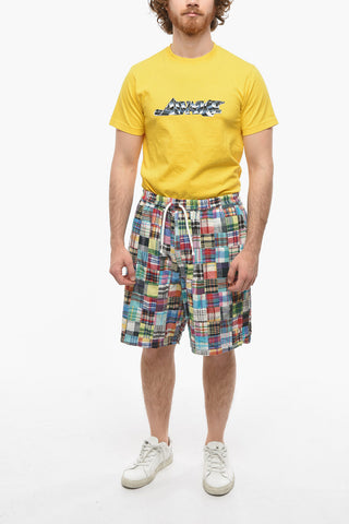 Shorts a Quadri Madras con Elastico in Vita