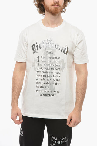 T-shirt Girocollo con Stampa Gotica Argentata
