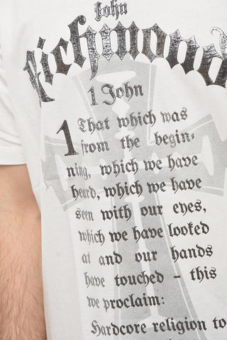 T-shirt Girocollo con Stampa Gotica Argentata