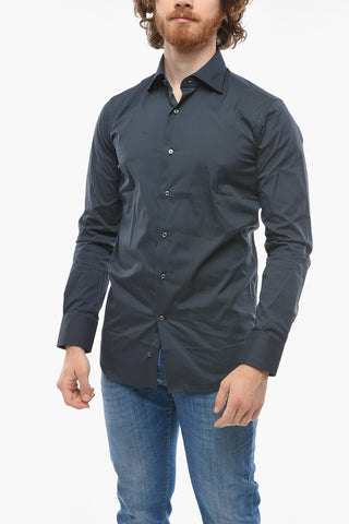 Spread Collar Solid Color Shirt