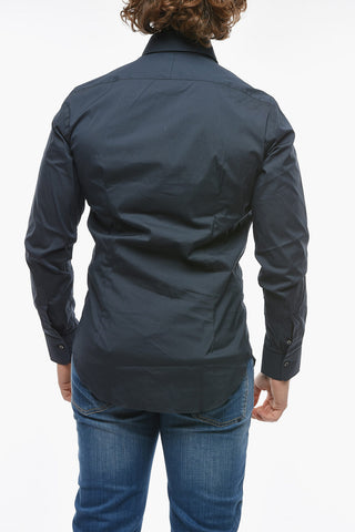 Spread Collar Solid Color Shirt