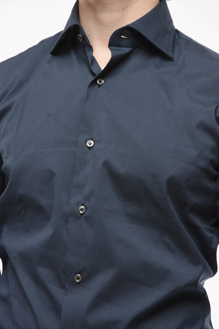 Spread Collar Solid Color Shirt