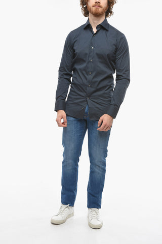Spread Collar Solid Color Shirt