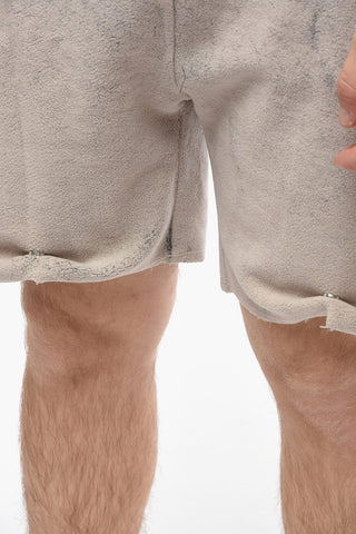 Drawstring Waist Fleeced-Cotton Shorts