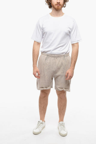 Drawstring Waist Fleeced-Cotton Shorts