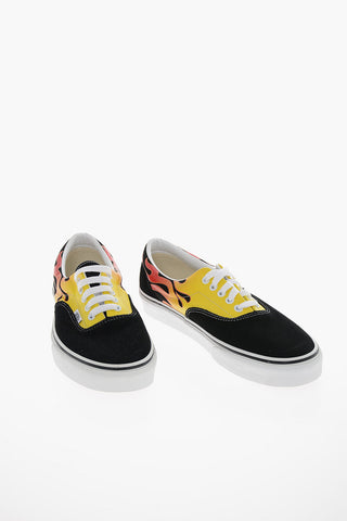 Flames Printed Leather and Fabric ERA Sneakers