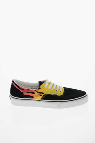 Flames Printed Leather and Fabric ERA Sneakers