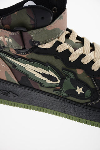 Camouflage Effect High Top Sneakers with Leather Trimmings