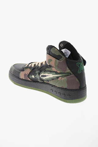 Camouflage Effect High Top Sneakers with Leather Trimmings