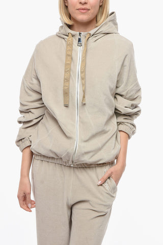 Felpa Hoodie Full zip in Velour con Coulisse Logate